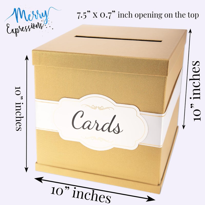 Merry Expressions 10" Gold Card Box, Card Holder For Party, Money Gift Box for Wedding Reception, Graduation, Birthday, Sweet 16 Parties, Bridal & Baby Shower - Large - Wedding Gift Table Decoration - Image 4